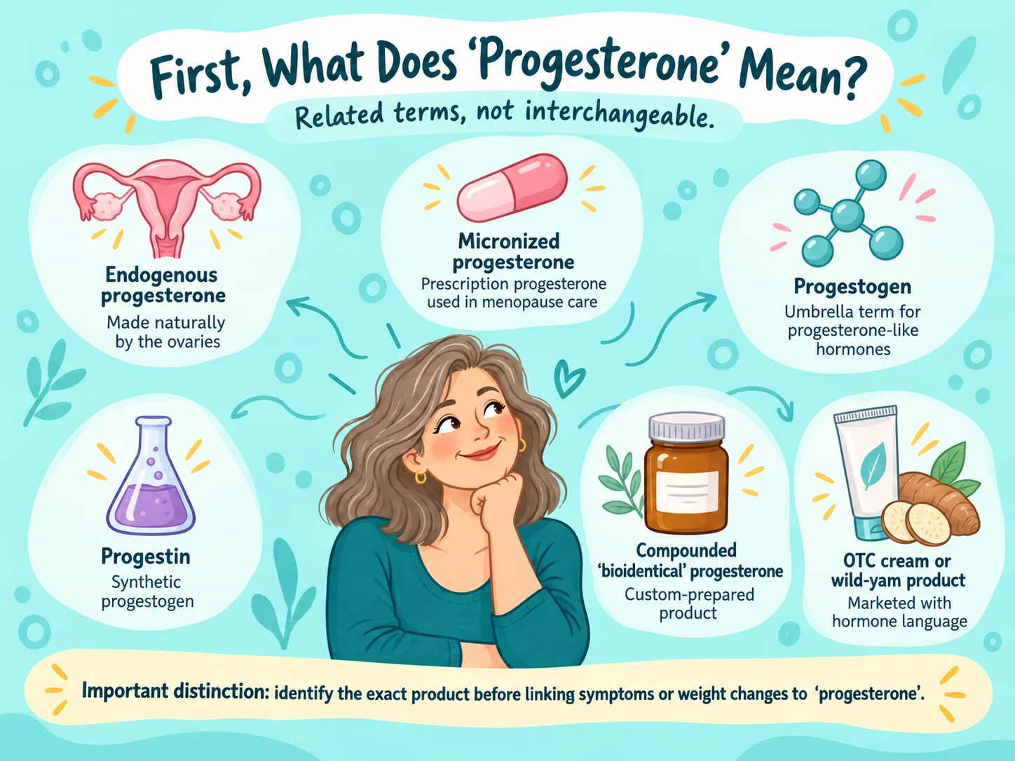 Progesterone terms explained, including endogenous progesterone, micronized progesterone, progestogen, progestin and compounded progesterone.