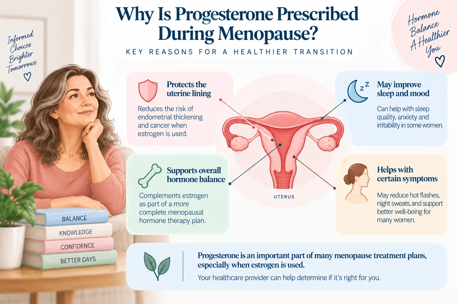 Progesterone during menopause showing uterine protection when systemic estrogen is used.